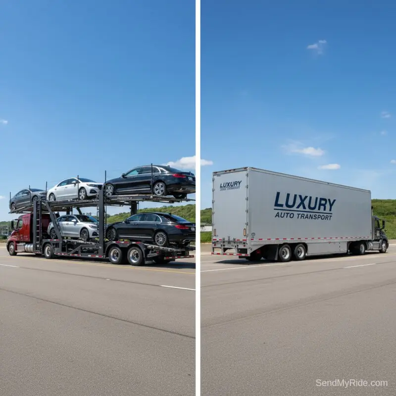 Comparison of open car carrier vs enclosed carrier side by side